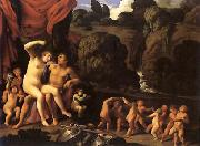Carlo Saraceni Mars and Venus, with a Circle of Cupids and a Landscape painting